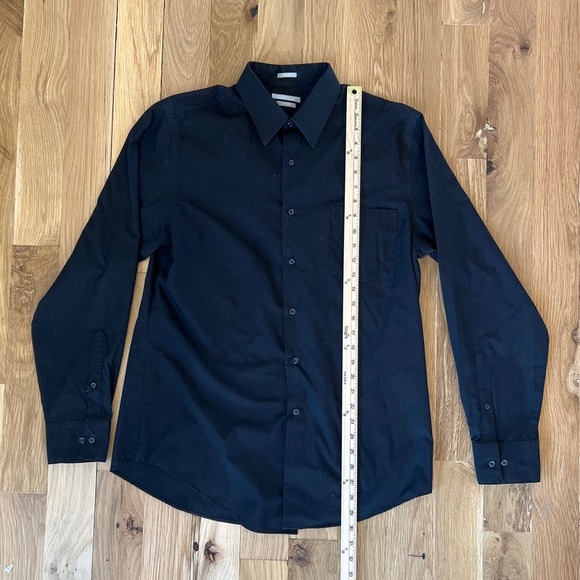 Mens VAN HUESEN Poplin Fitted Black Button Down SZ‎ 16 34/35 - Picture 2 of 4